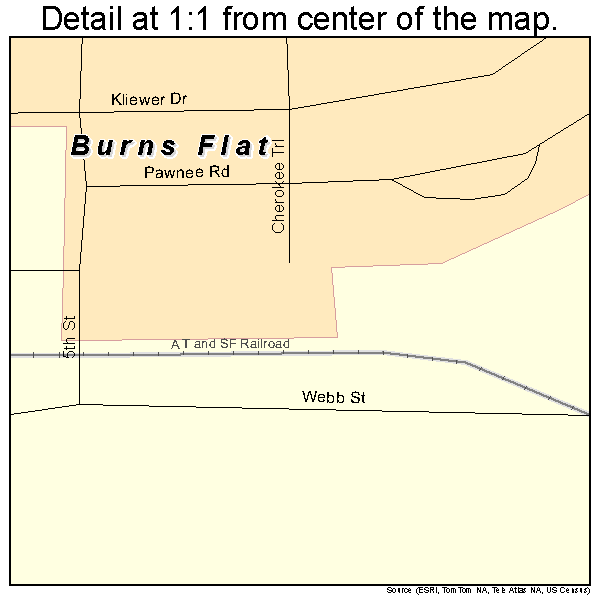 Burns Flat, Oklahoma road map detail