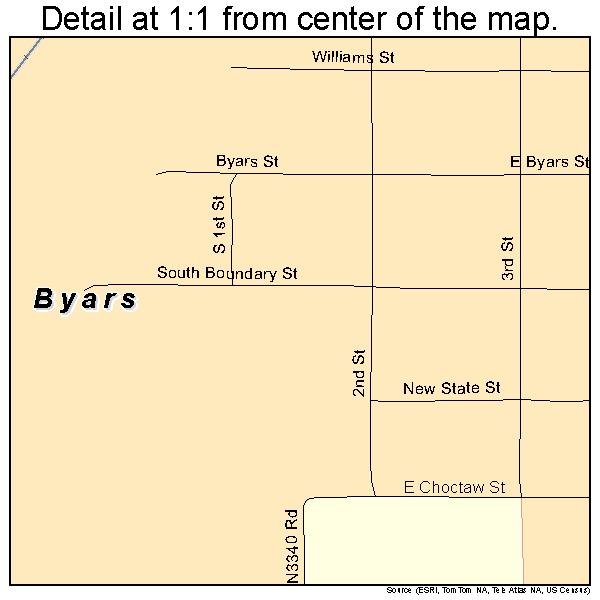 Byars, Oklahoma road map detail