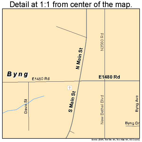 Byng, Oklahoma road map detail