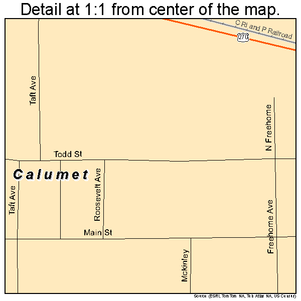 Calumet, Oklahoma road map detail
