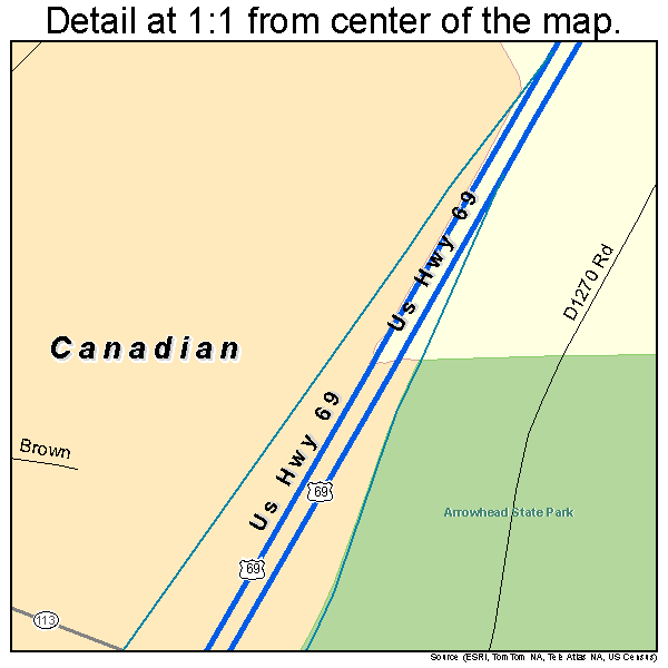 Canadian, Oklahoma road map detail