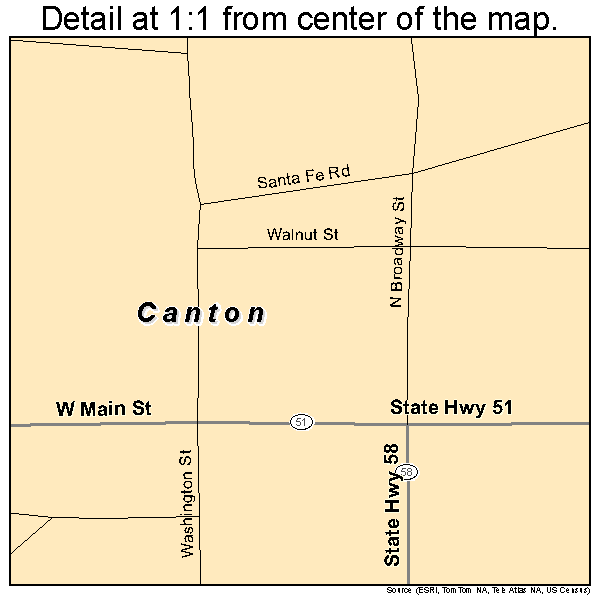 Canton, Oklahoma road map detail