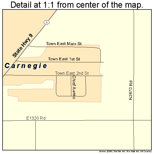 Carnegie, Oklahoma road map detail