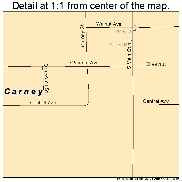 Carney, Oklahoma road map detail