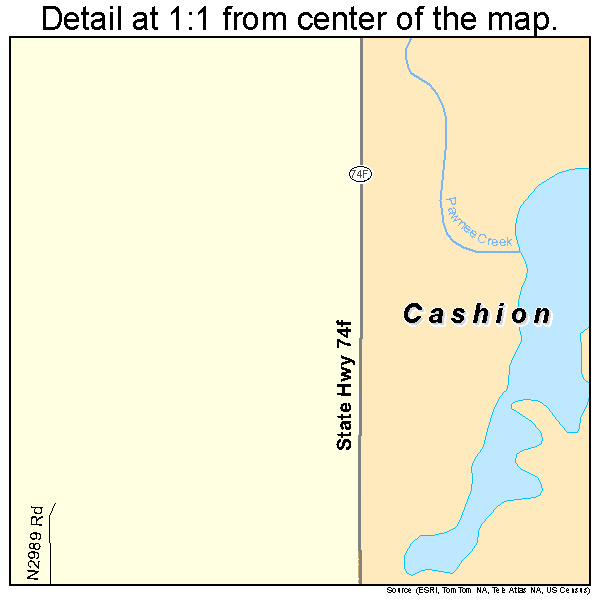 Cashion, Oklahoma road map detail