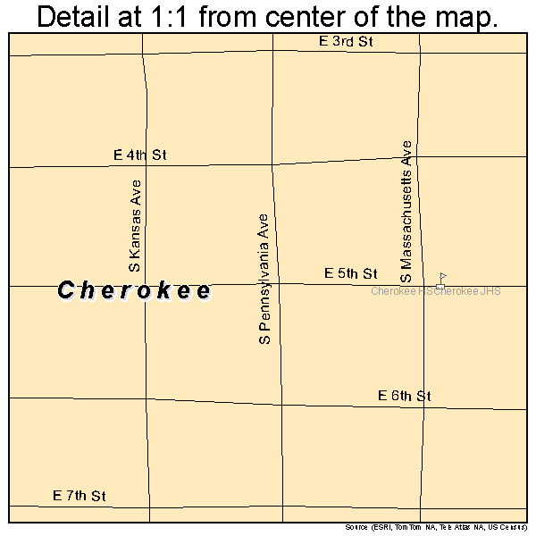 Cherokee, Oklahoma road map detail