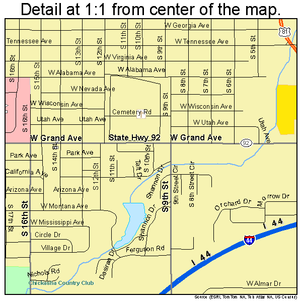 Chickasha, Oklahoma road map detail