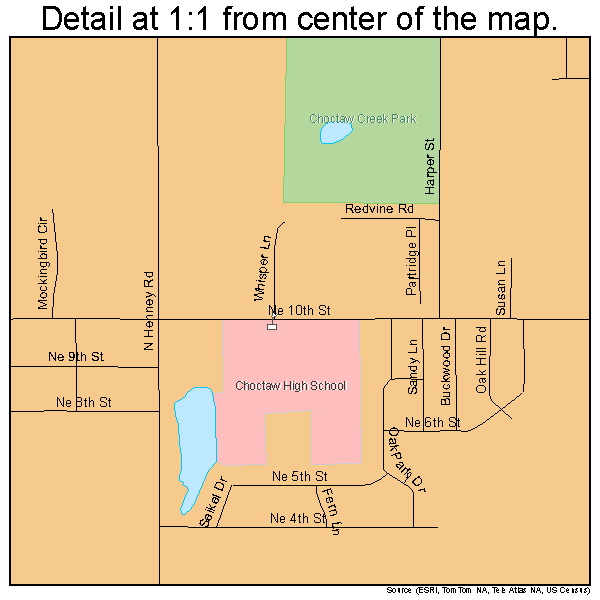 Choctaw, Oklahoma road map detail