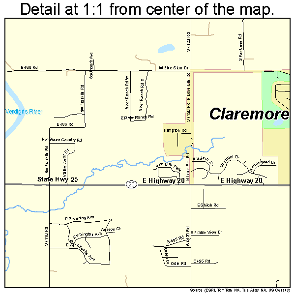 Claremore, Oklahoma road map detail