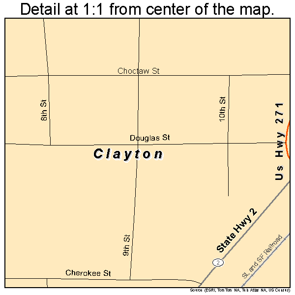 Clayton, Oklahoma road map detail