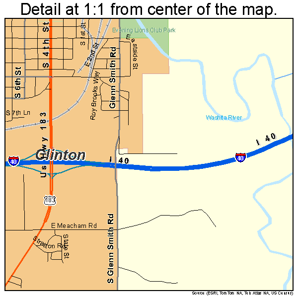 Clinton, Oklahoma road map detail