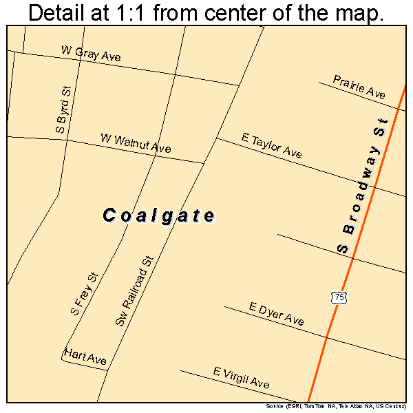 Coalgate, Oklahoma road map detail