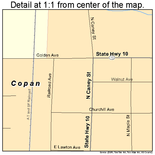 Copan, Oklahoma road map detail