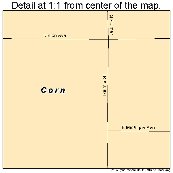 Corn, Oklahoma road map detail