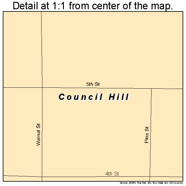 Council Hill, Oklahoma road map detail