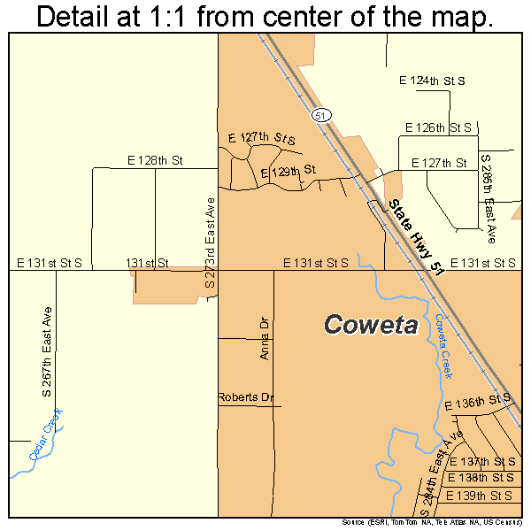 Coweta, Oklahoma road map detail