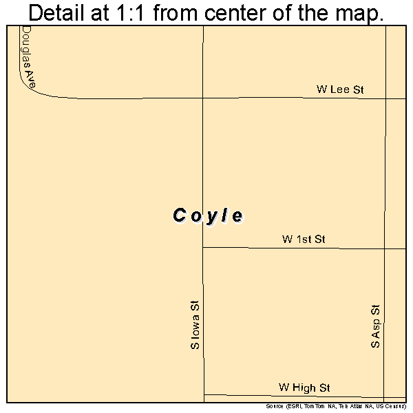 Coyle, Oklahoma road map detail