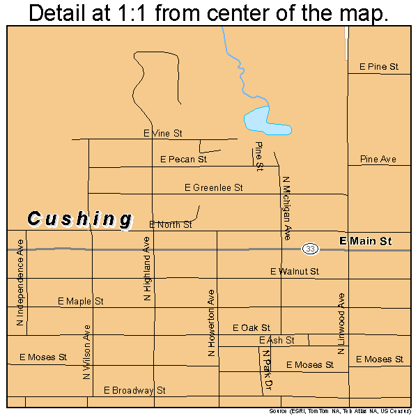 Cushing, Oklahoma road map detail