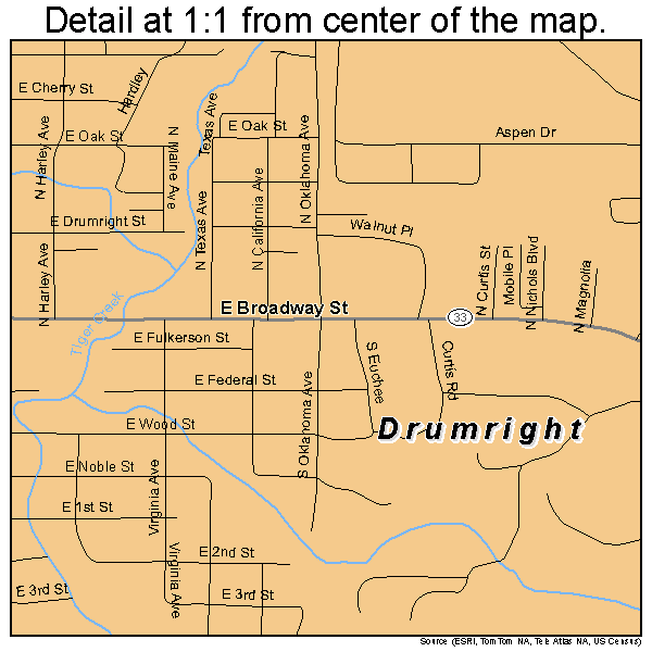 Drumright, Oklahoma road map detail