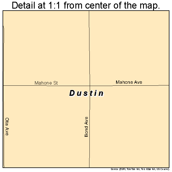 Dustin, Oklahoma road map detail