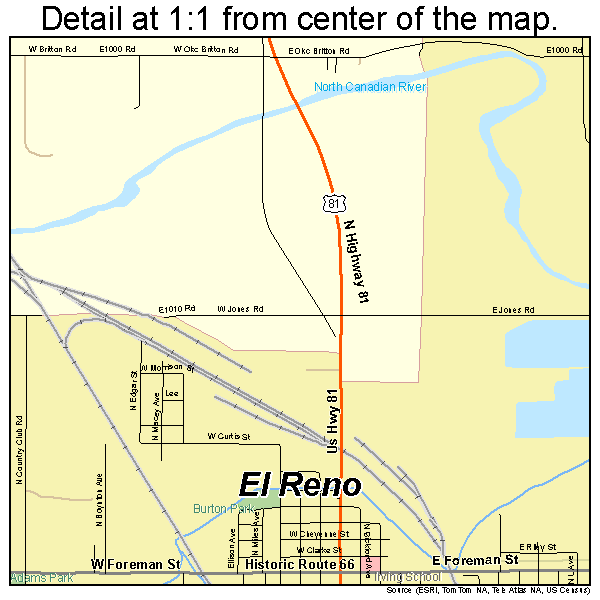 El Reno, Oklahoma road map detail