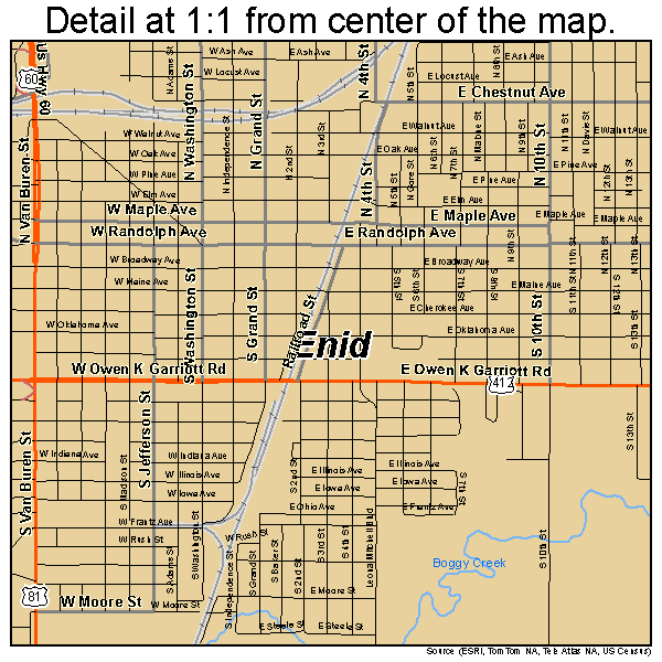 Enid, Oklahoma road map detail