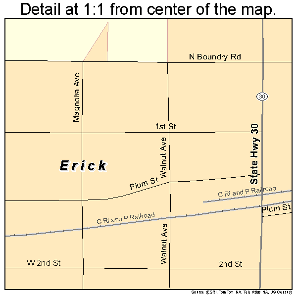 Erick, Oklahoma road map detail