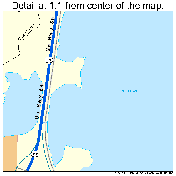 Eufaula, Oklahoma road map detail