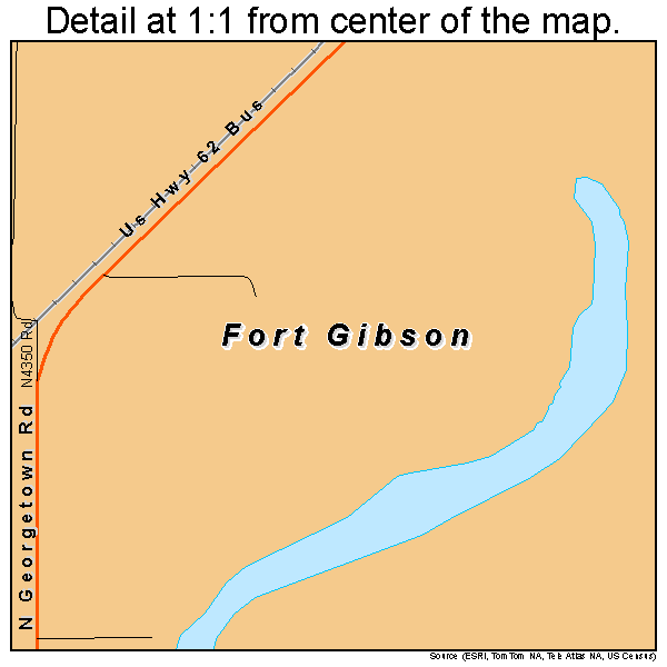 Fort Gibson, Oklahoma road map detail