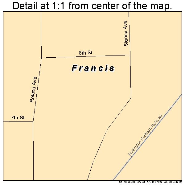 Francis, Oklahoma road map detail