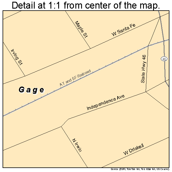 Gage, Oklahoma road map detail