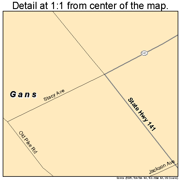 Gans, Oklahoma road map detail