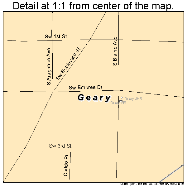 Geary, Oklahoma road map detail