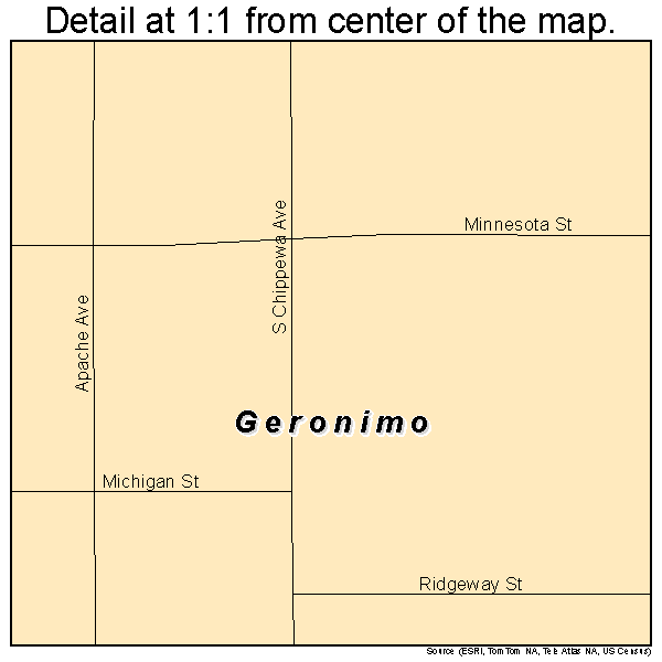 Geronimo, Oklahoma road map detail
