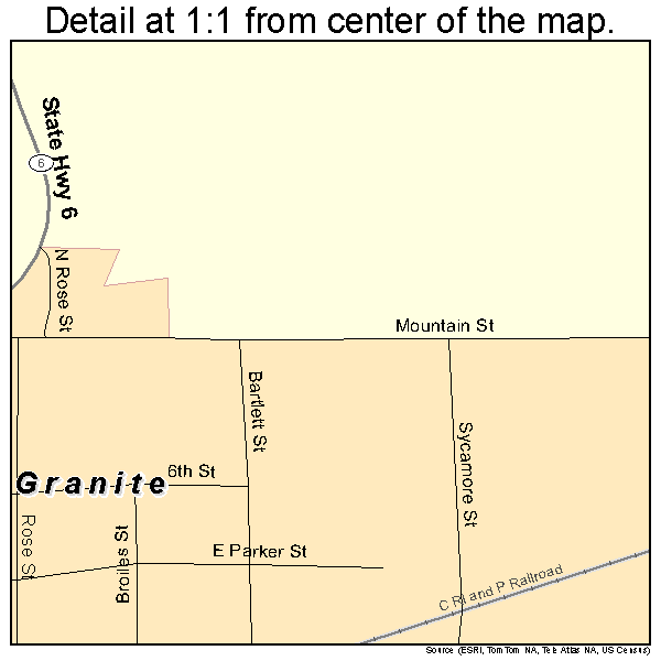 Granite, Oklahoma road map detail