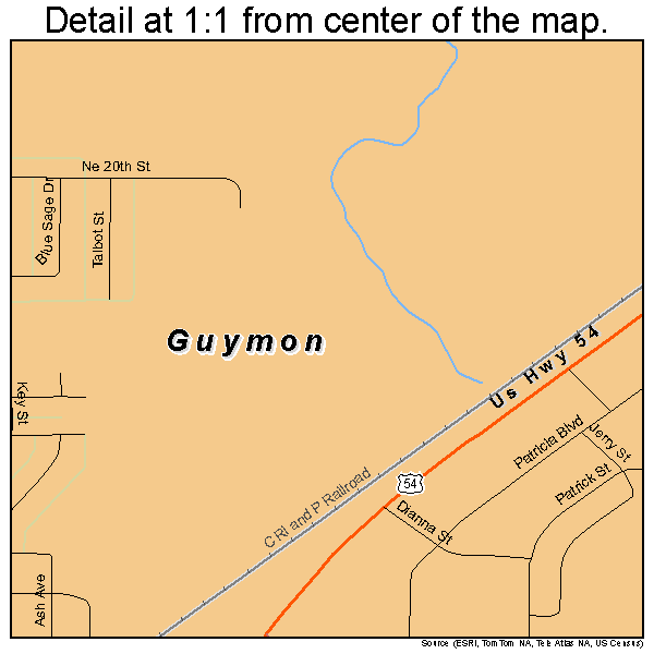 Guymon, Oklahoma road map detail
