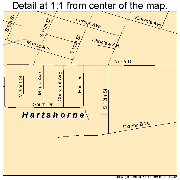 Hartshorne, Oklahoma road map detail