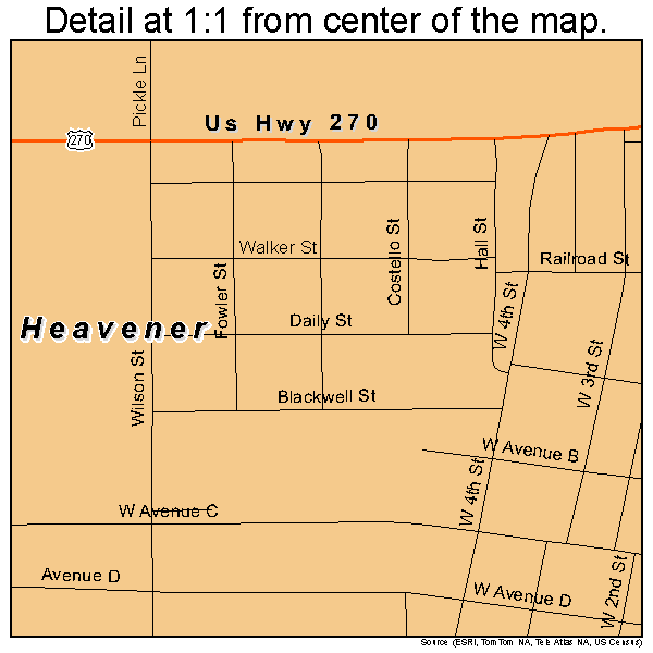 Heavener, Oklahoma road map detail