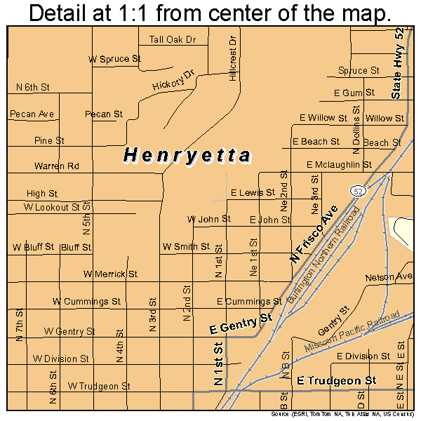 Henryetta, Oklahoma road map detail