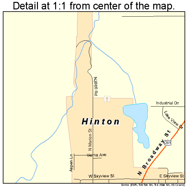 Hinton, Oklahoma road map detail