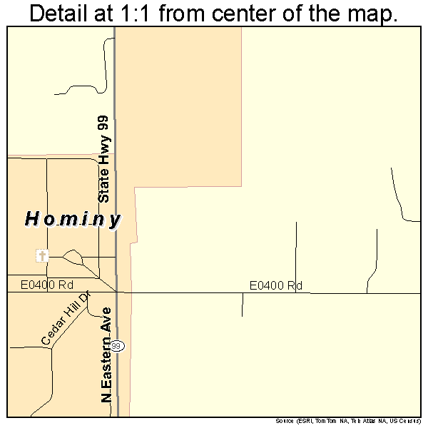 Hominy, Oklahoma road map detail