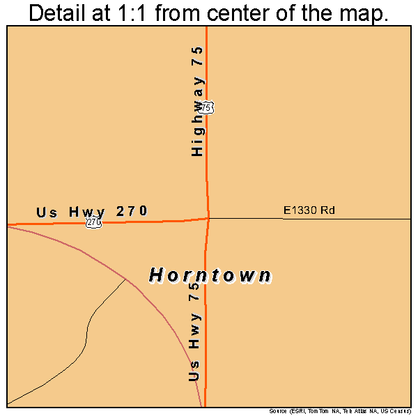 Horntown, Oklahoma road map detail