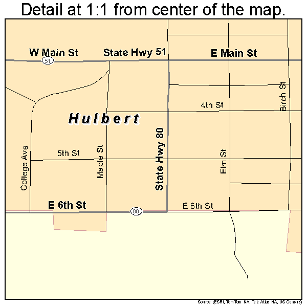 Hulbert, Oklahoma road map detail