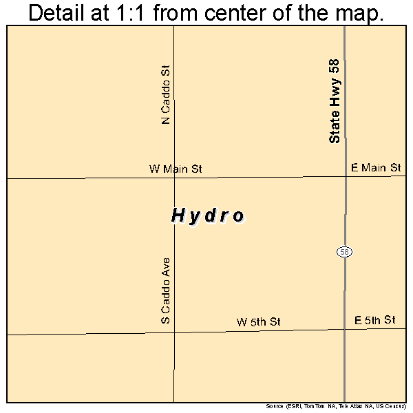 Hydro, Oklahoma road map detail