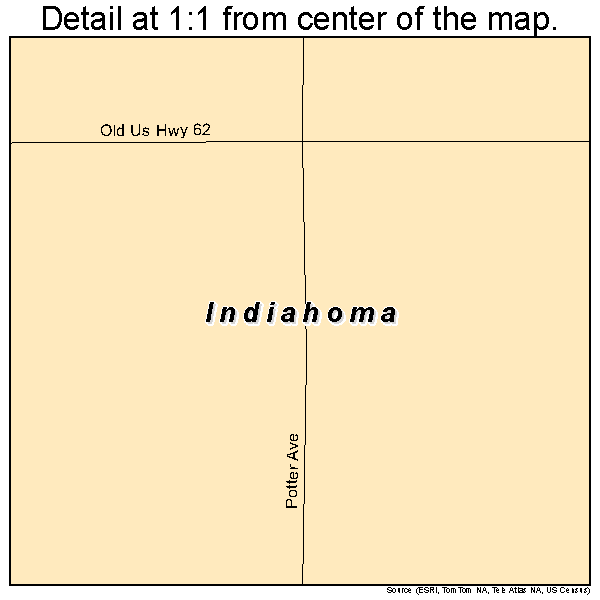 Indiahoma, Oklahoma road map detail