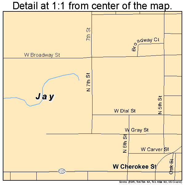 Jay, Oklahoma road map detail