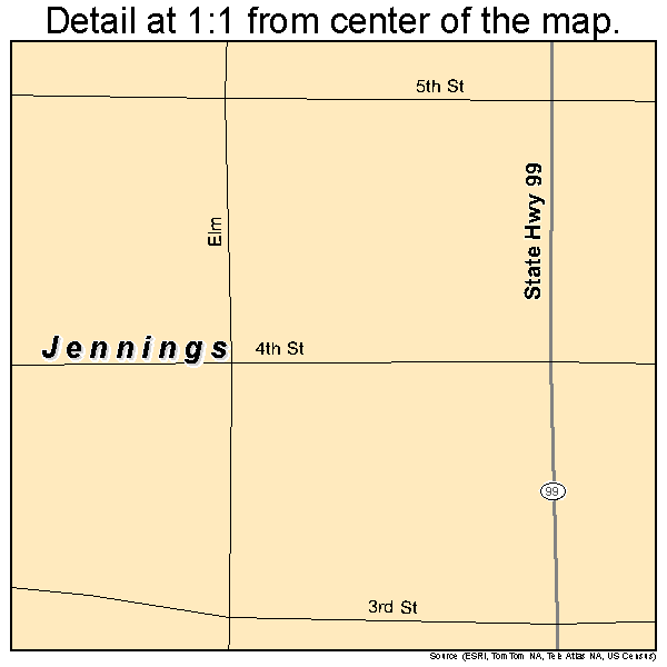 Jennings, Oklahoma road map detail