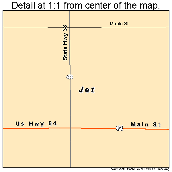 Jet, Oklahoma road map detail