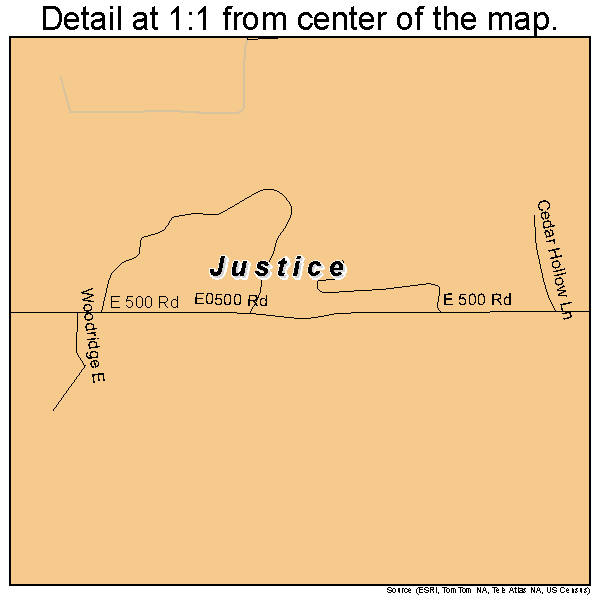 Justice, Oklahoma road map detail