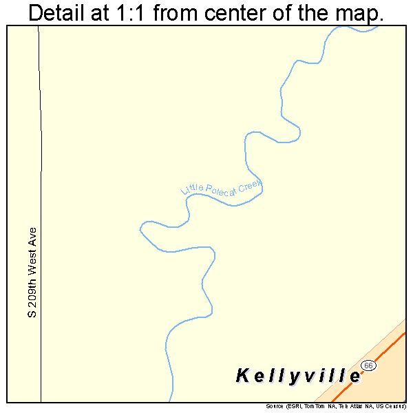 Kellyville, Oklahoma road map detail